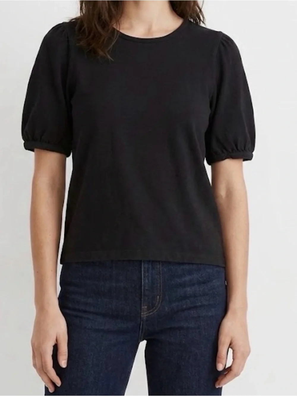 MADEWELL Black Puff-Sleeve Round-Neck Blouse
